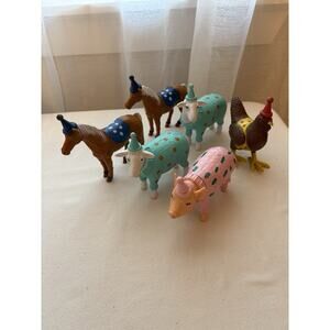 Lot 6 Ankyo Target Party Animals Figures Farm Toys Cake Topper Chicken Pig Horse